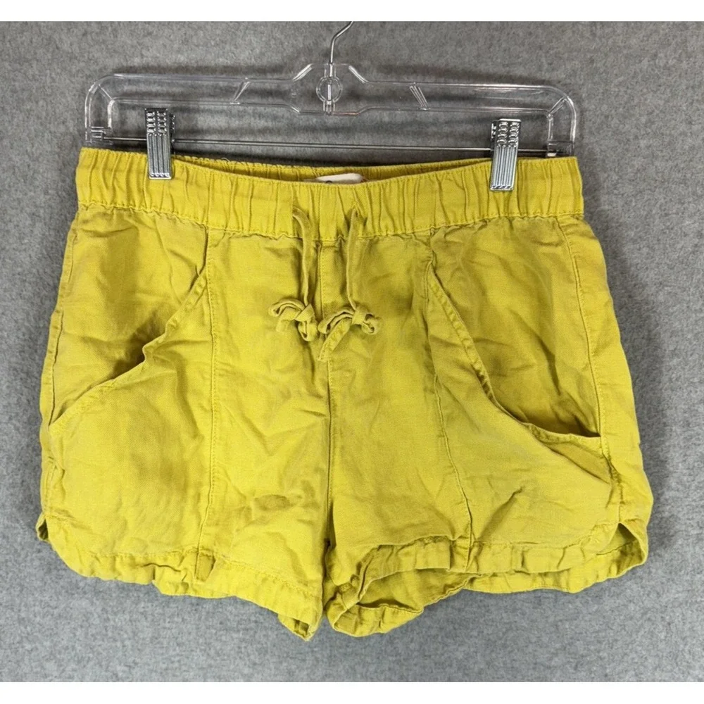C&C California Shorts Womens Small Yellow Linen Blend Casual Drawstring Pockets